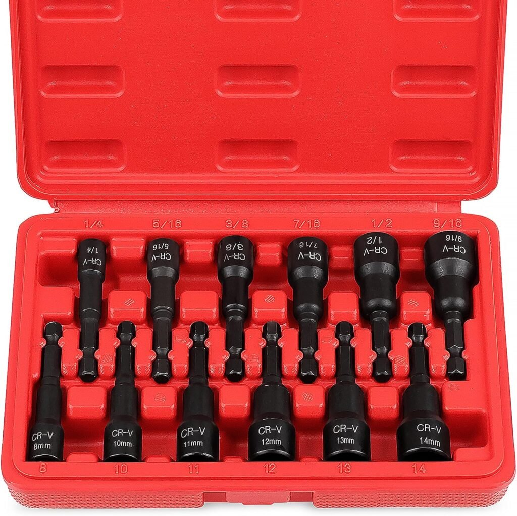 12-Piece Magnetic Nut Driver Set - Premium Impact Power Hex Nut Driver Drill Bit Master Kit, SAE  Metric, 1/4-Inch Quick-Change