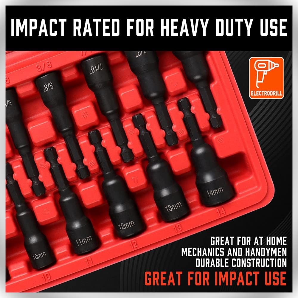 12-Piece Magnetic Nut Driver Set - Premium Impact Power Hex Nut Driver Drill Bit Master Kit, SAE  Metric, 1/4-Inch Quick-Change