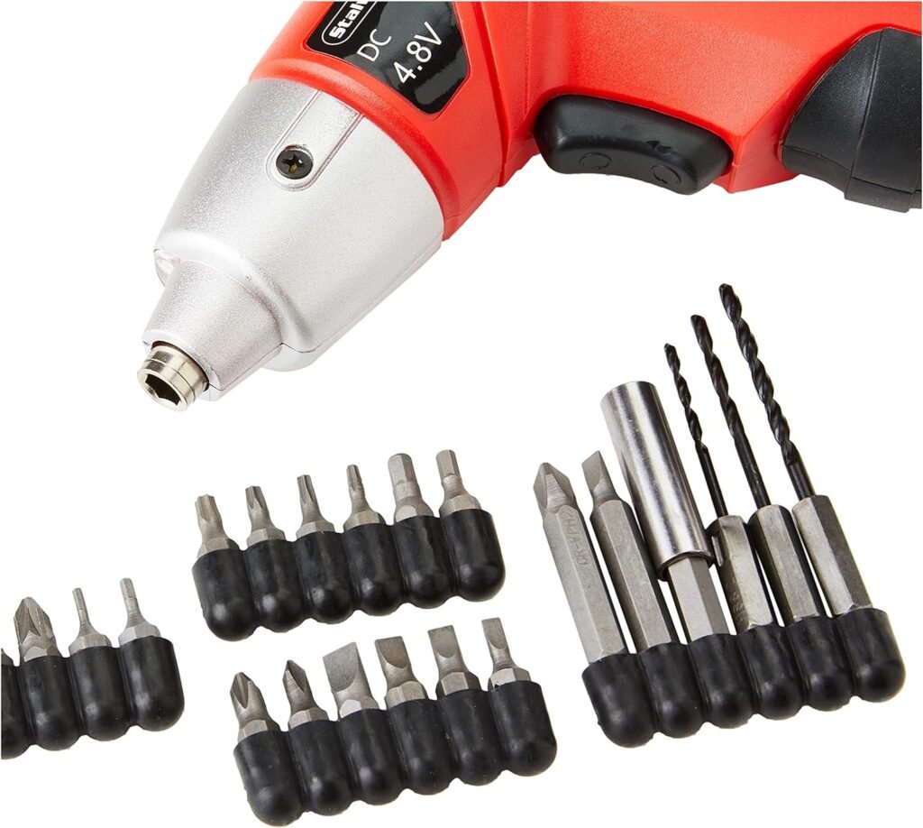 25-Piece Electric Screwdriver Set - Cordless Drill with LED Work Light, Automatic Spindle Lock, and Screw Driver Bits by Stalwart (Red)