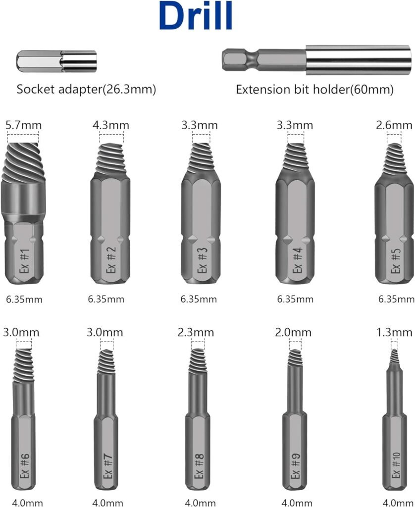 Be91eiter Damaged Screw Extractor Set, 22 PCS Stripped Kit for Broken Bolt All-Purpose HSS Remover Set with Magnetic Extension Bit Holder  Socket Adapter, Silver