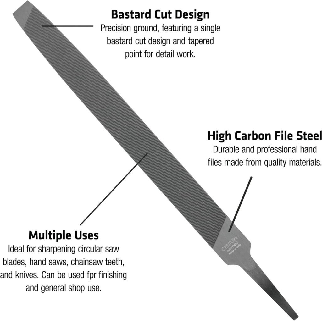 Century Drill  Tool 4054 Professional Single Cut Hand File, Mill Bastard Style, 12, General Purpose, Sharpening and Smoothing Flat Surfaces