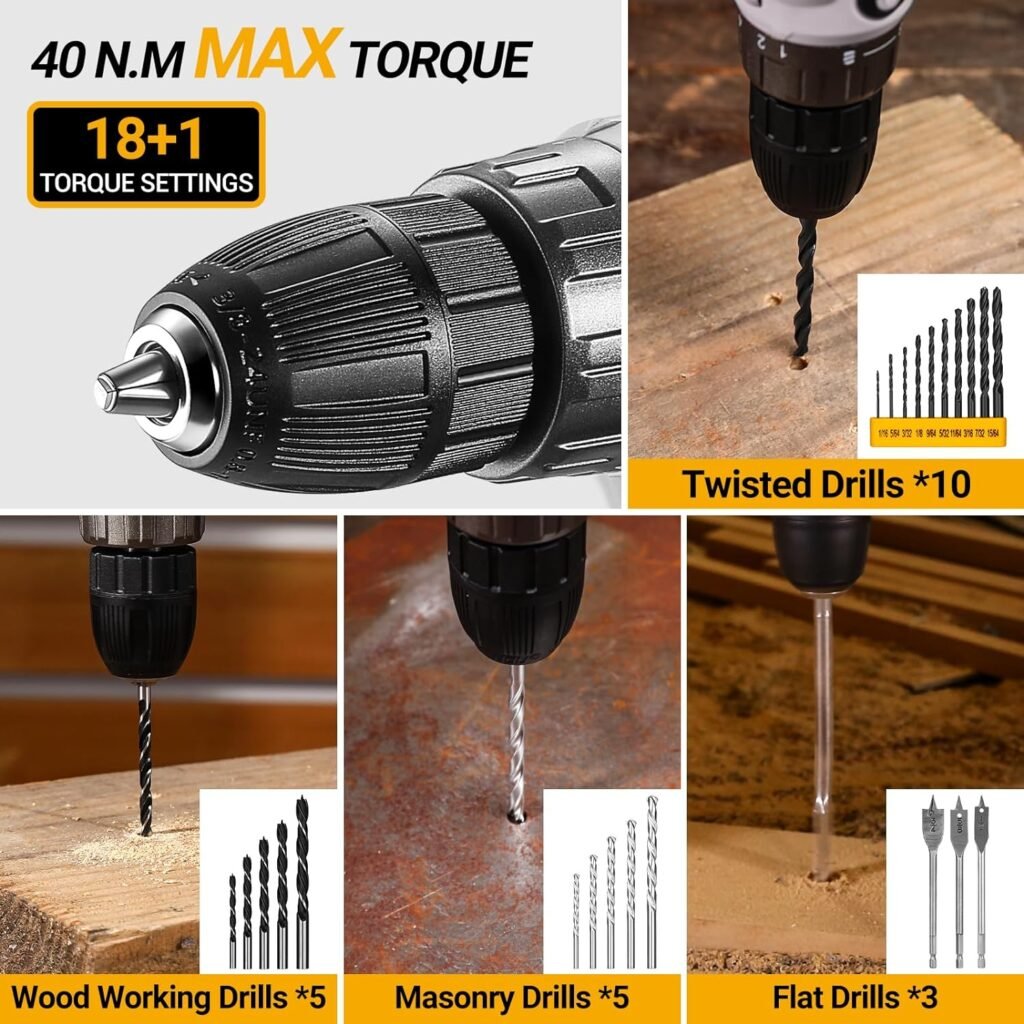 Cordless Drill Tool Kit Set: 20V Power Drill Tool Box with Battery Electric Drill Driver for Men Home Hand Repair Basic Toolbox Tools Sets Drills Case