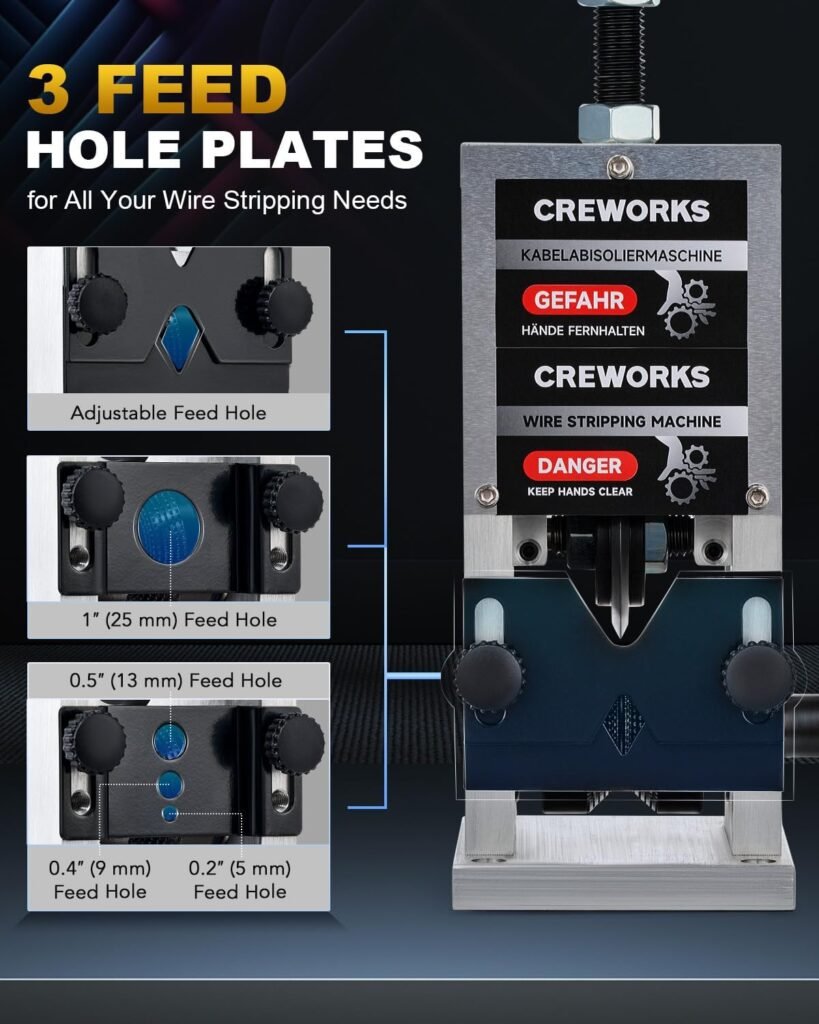 CREWORKS Manual Wire Stripper Machine, 0.06-1 Wire Stripping Machine, Wire Stripping Tool for 1.5-25 mm Scrap Wire, 5 Channel Cable Stripper for Power Drill, Copper Wire Stripper for Leftover Cable