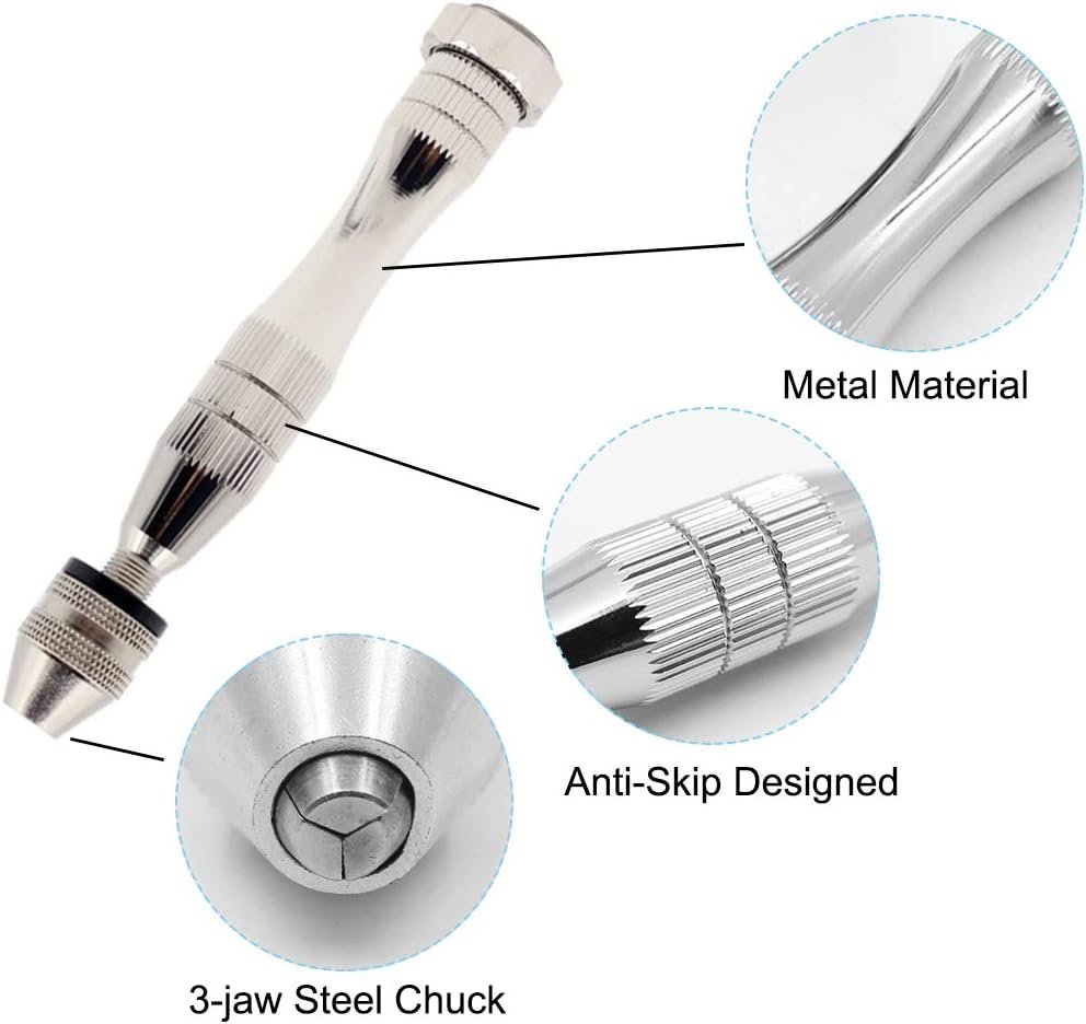 Hand Pin Vise with 20 Pcs Drill Bits, FineGood Precision Hand Drill Rotary Tool with Mini Twist Drill Bits Set for Resin Casting Molds, Jewelry Wood Plastic Making