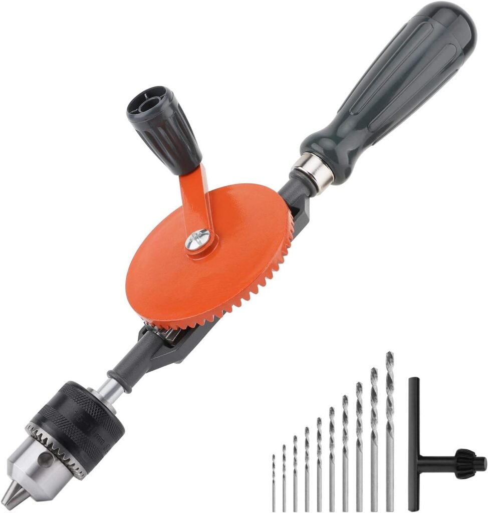 Housolution Hand Drill, Powerful 3/8 inches (1.5-10mm) Capacity Hand Drill Manual, Precision Chucks Cast Steel Double Pinions Manual Drill for Wood Plastic Acrylic Circuit Board Punching, Orange