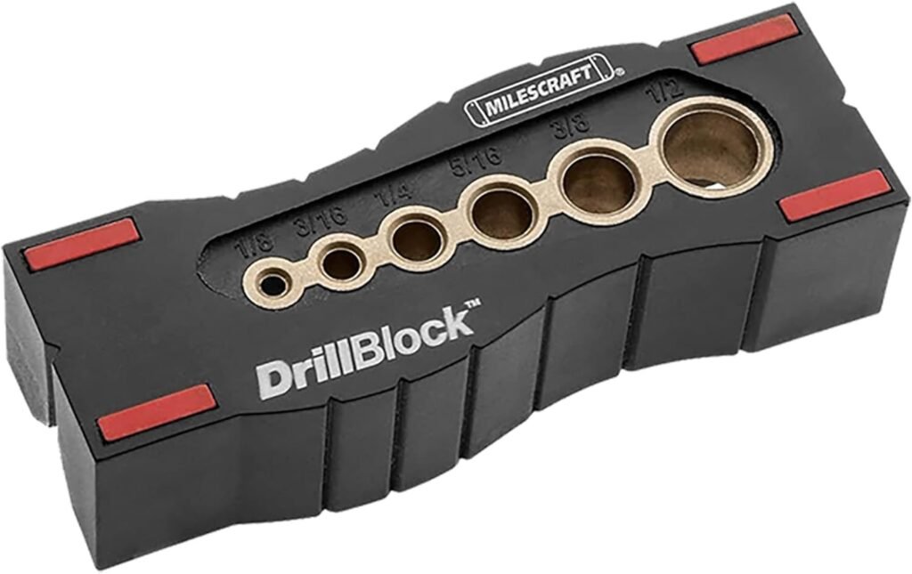 Milescraft 1312 Drill Block - Handheld Drill Guide, Drilling Jig for 6 of the Most Common Drill Bit Sizes