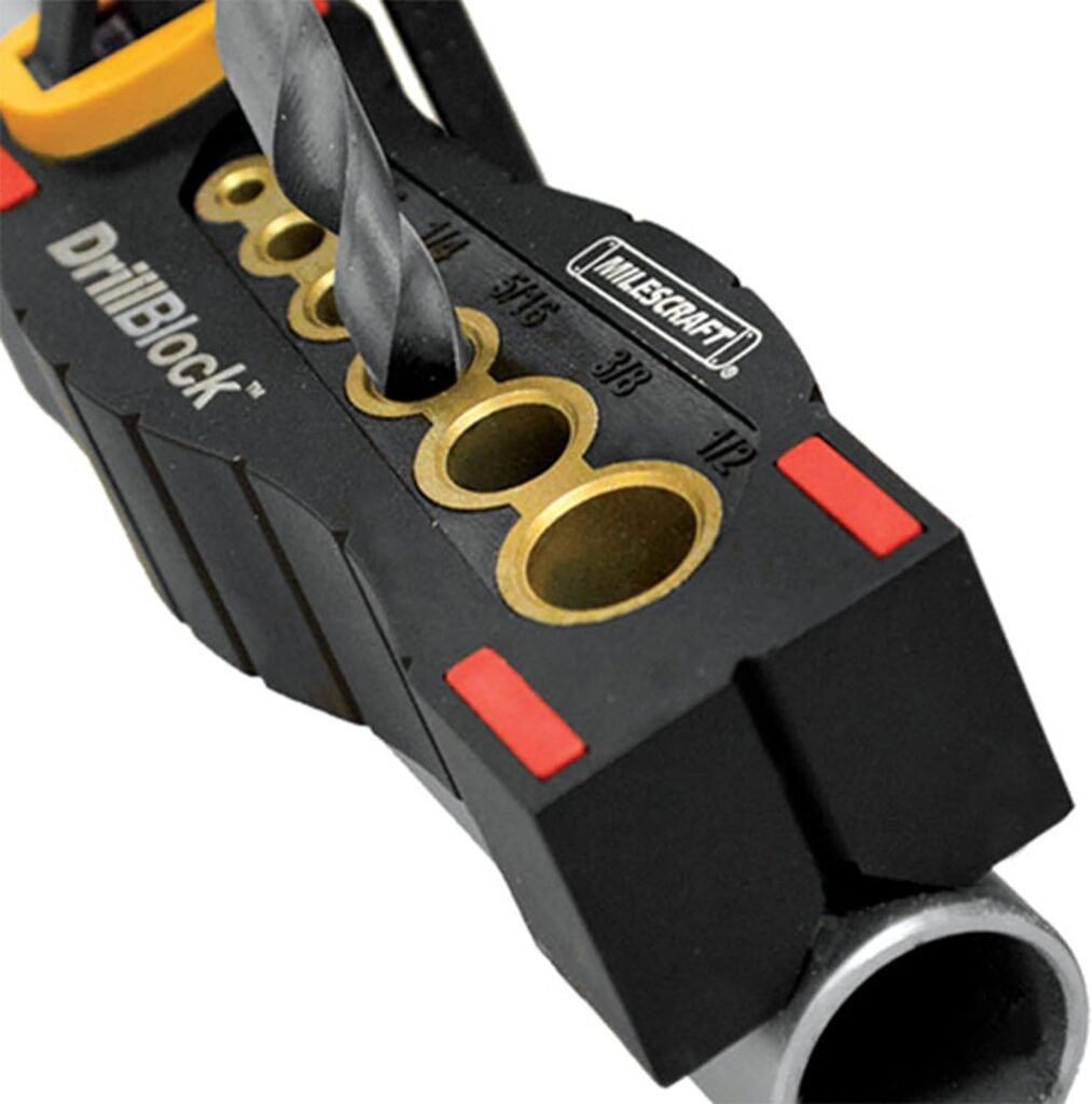 Milescraft 1312 Drill Block - Handheld Drill Guide, Drilling Jig for 6 of the Most Common Drill Bit Sizes