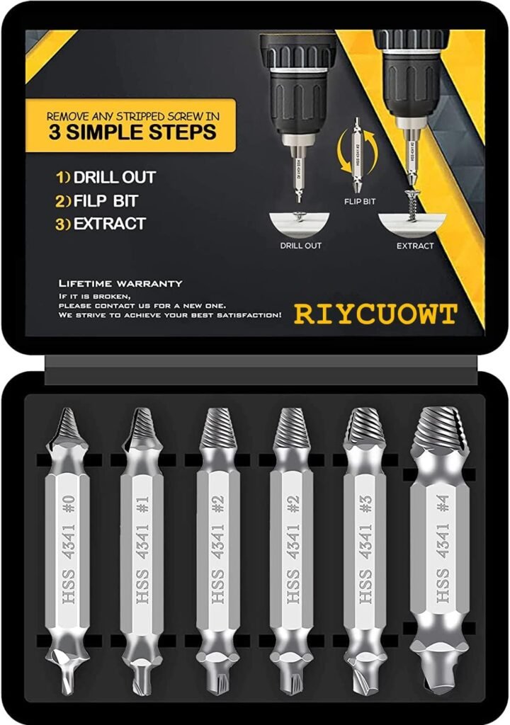 RIYCUOWT Damaged Screw Extractor - Remover for Stripped Head Screws Nuts  Bolts | ‎6-Piece Drill Bit Tools for Easy Removal of Rusty  Broken Hardware | High Speed Steel | Superb Gift for Men