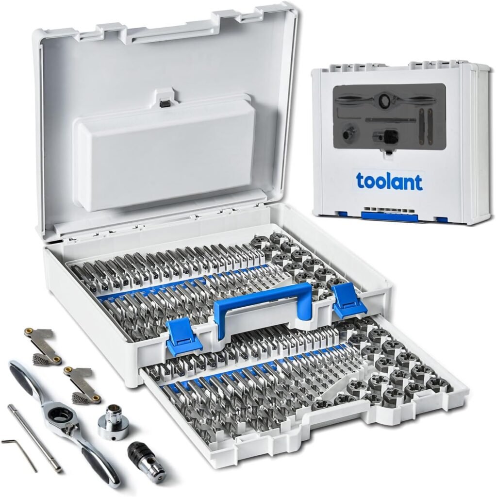 toolant 127pcs SAE/Metric Tap and Die Set, Ratcheting SAE Metric TAP and Die Set Standard with Drill Bit Combo for Threading