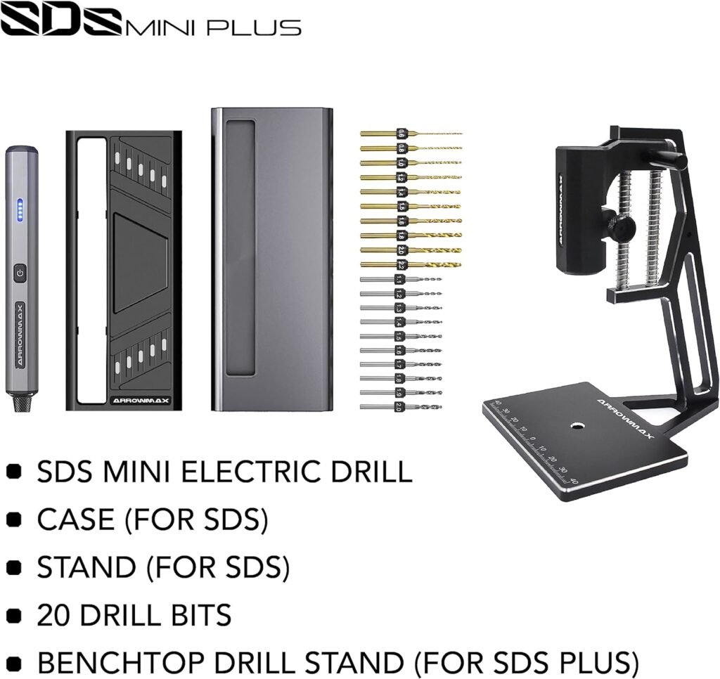 AM ARROWMAX Mini Electric Drill 23 in 1 with Aluminium case, Cordless, Rechargeable, 600 RPM, Needle Vise Hand Drill kit, 10 HSS 10 PCB Drill Bits, DIY, Wood, Jewelry Making(SDS MINI 20)